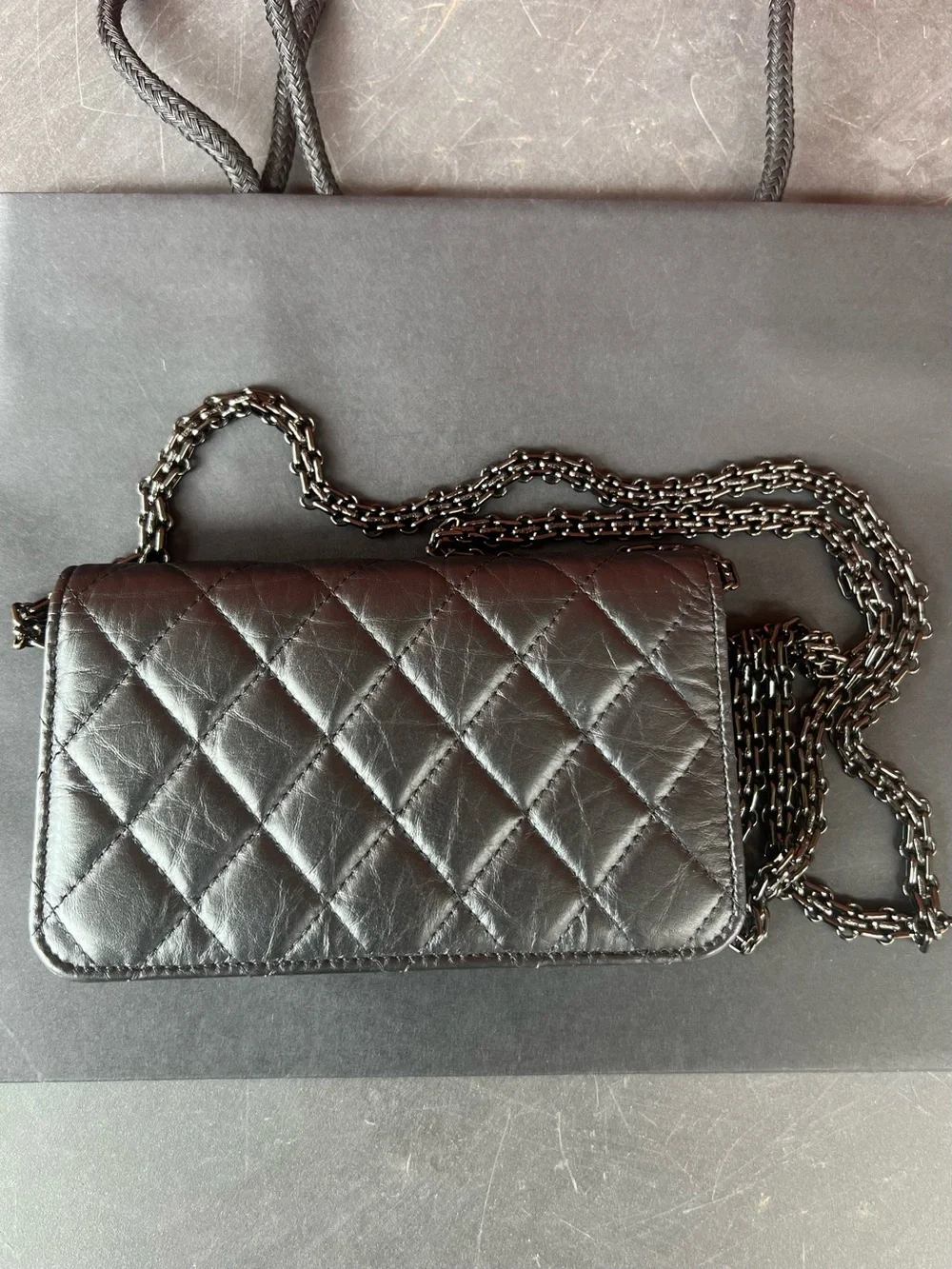 CHANEL 2.55 Phone Holder So Black Crossbody (Authentic)